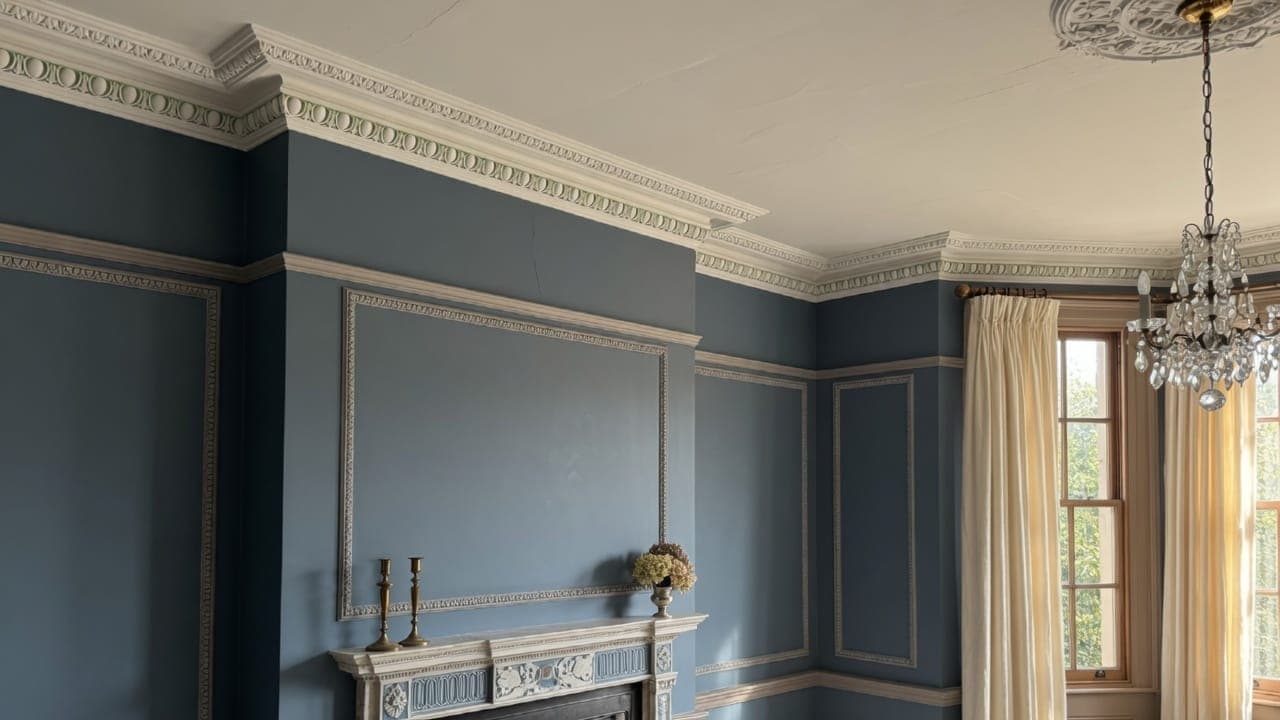 Period Hampstead interior with restored cornicing and premium painted panelling by Hampstead Painting Company